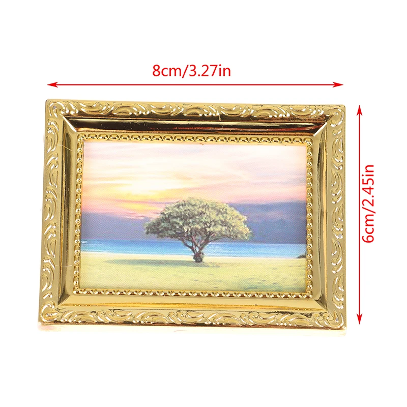 Mini acessório decorativo para casa de bonecas, armação antiga para pintura a óleo em miniatura 1:12