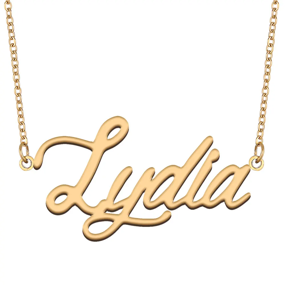 Lydia Name Necklace for Women Stainless Steel Jewelry Gold Plated Nameplate Chain Pendant Femme Mothers Girlfriend Gift