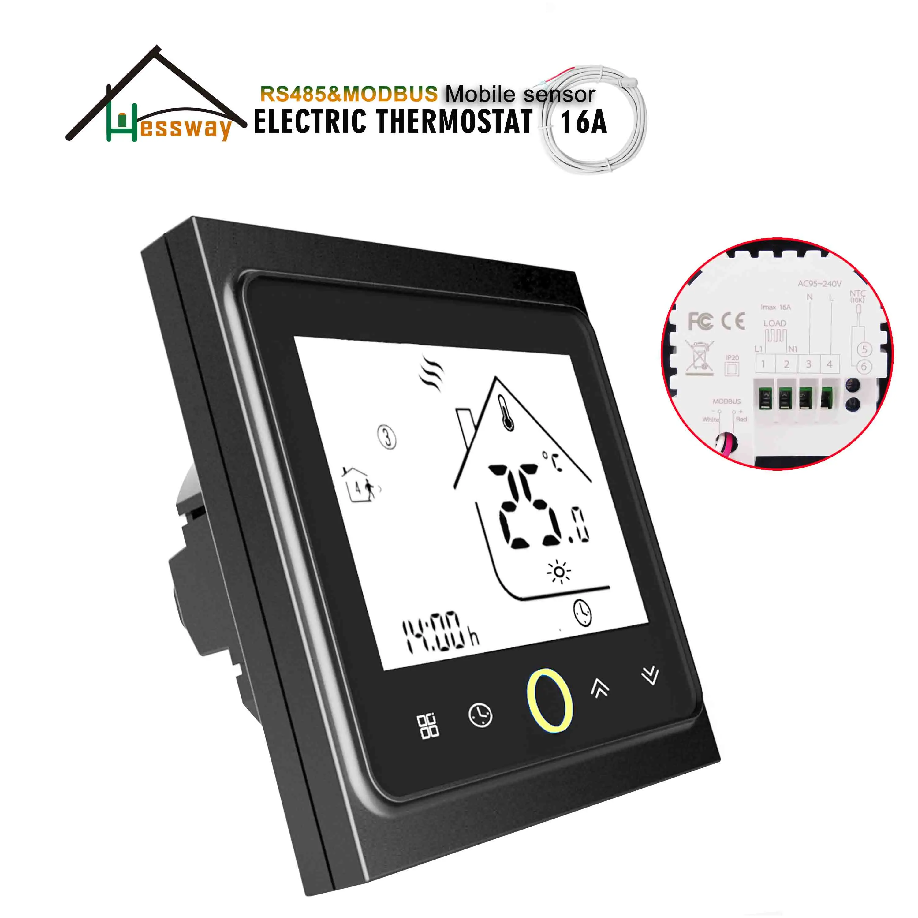 HESSWAY-Controlador de Temperatura Elétrico, Duplo Sensor, Termostato, RS485, Modbus, Protocolo, Operação Remota, 24V, 95-250VAC, 16A