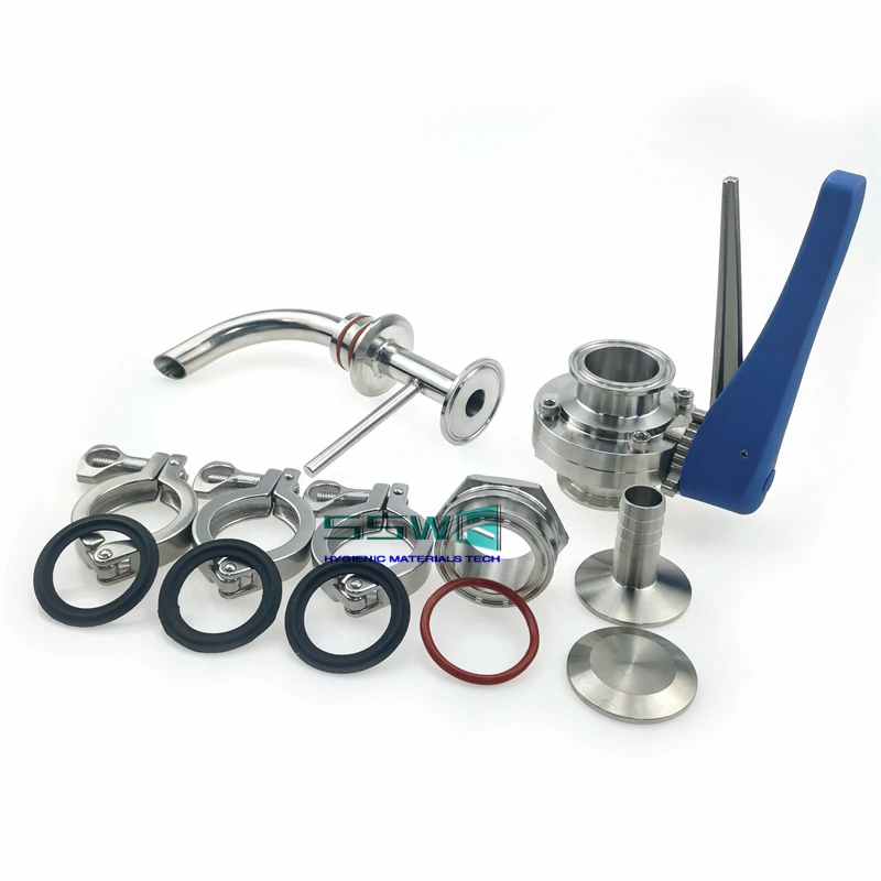 Racking Port Kit-Racking Elbow Arm,1.5 "Tri Clamp,ปะเก็น EPDM,วาล์วผีเสื้อ,ท่อ Barb ท่อ,Weldless Bulkhead,End Cap,O-แหวน