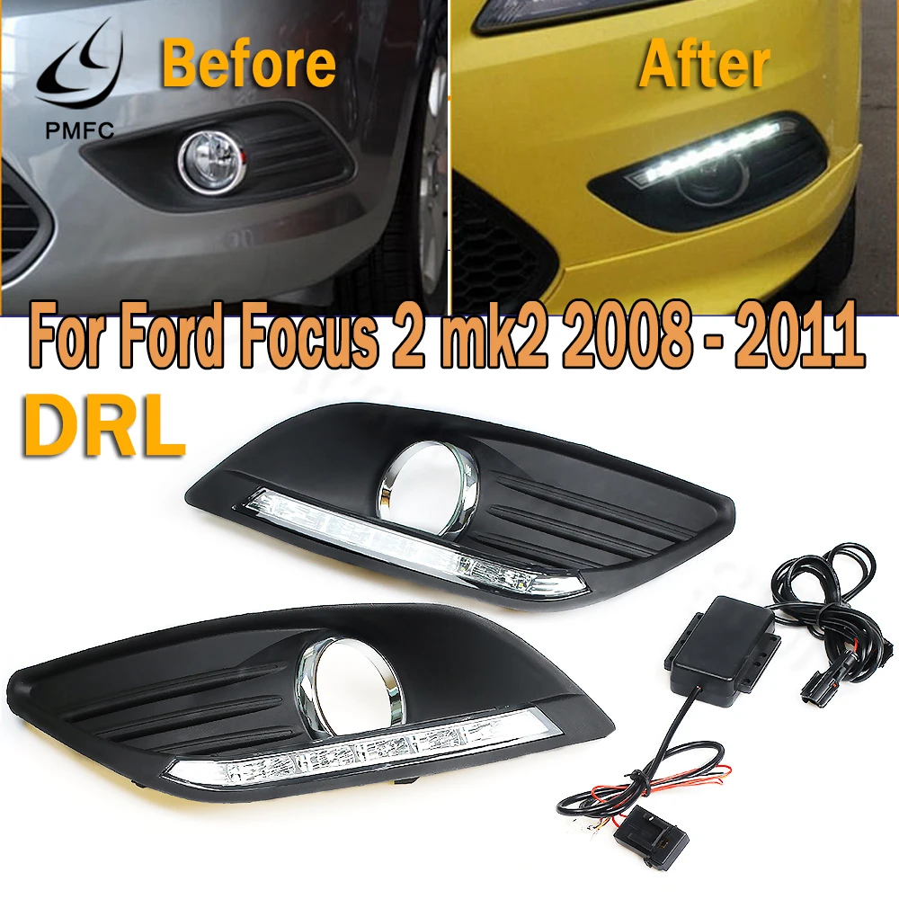 PMFC DRL LED Daytime Running Light Front Driving Lamp Fog Light White 12V Car DRL For Ford Focus 2 Mk2 2008 2009 2010 2011