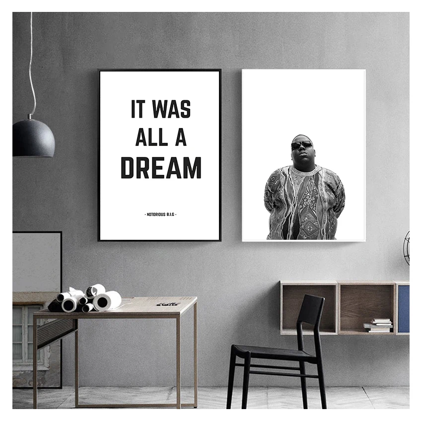 and Poster , It Was All A Dream Biggie Smalls Quote Rap Poster Prints Wall Art Decor The Notorious BIG Canvas Art Print