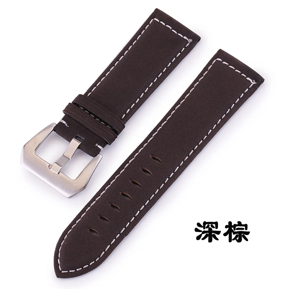 Available from stock frosted cow leather watch strap high-end handmade thick thread original buckle 18-24mm