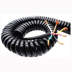 6 core Spring telescopic wire spiral cable 0.2 square millimeter 24AWG 2.5m 5m 7.5m black color power cord expandable wire cable