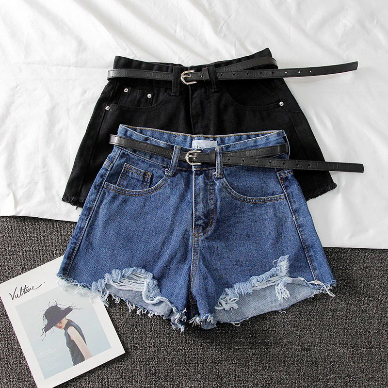 

2022 Summer Women's Denim Shorts Thin Section Ripped High Waist Loose Thin Wide Legs Casual Open Legs XL Sexy Short Jeans Women