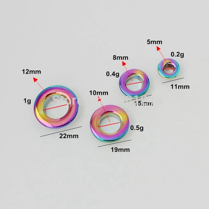 10-30-100pcs 6 Kích Thước 4.5-5-8-10-12-13.5mm Đồng Rainbow Đẩy Grommet Túi Kim Loại Lắp Phần Cứng Ép Vòng Dây Giả