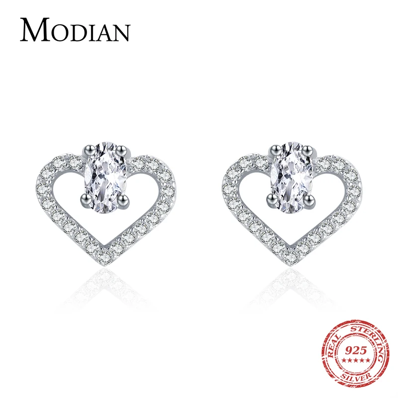 

Modian Authentic 925 Sterling Silver Fashion Elegant Heart Stud Earrings for Women Hypoallergenic Wedding Engagement Jewelry