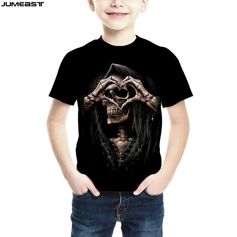 

Jumeast Men Women 3D Children T-Shirt Male Female Streetwear Ghost Skull Hip Short Sleeve Kids T Shirt Sport Pullover Tops Tees