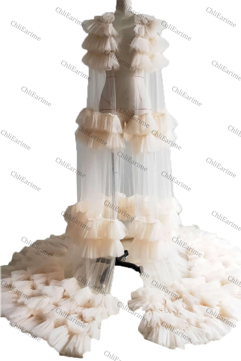 Ladies ruffled fairy chiffon tulle light luxury dress robe dress