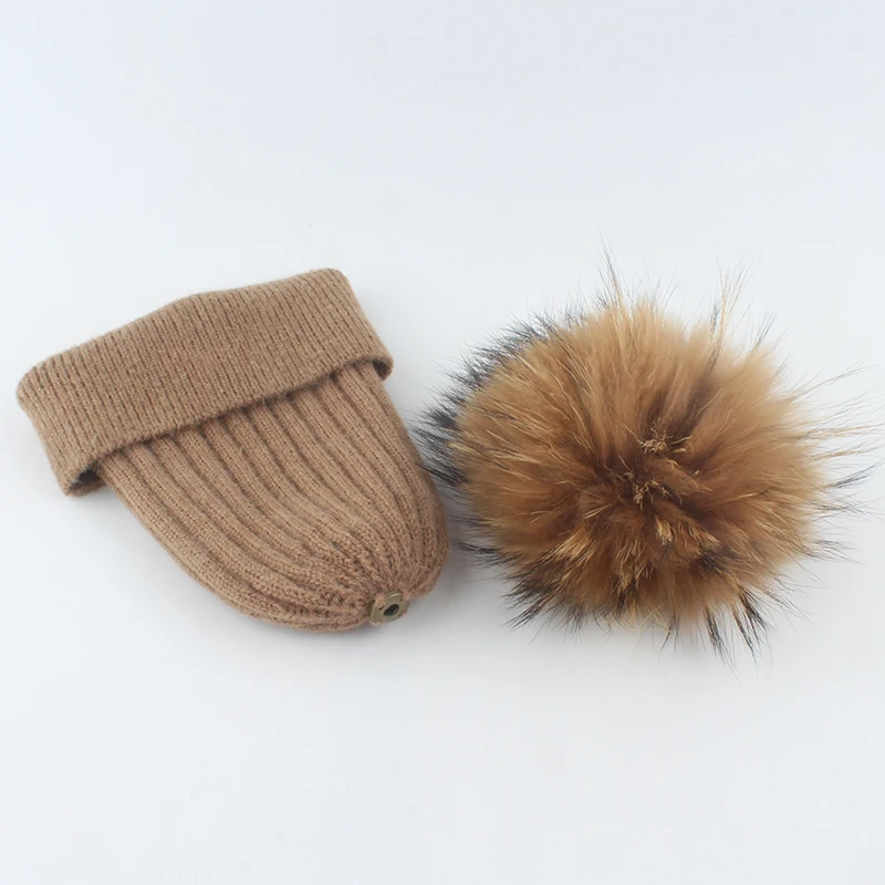 Winter Real Fur Pompom Hat Baby Children Winter Wool Knitted Hat Kids Hats Caps Boy Girl Pom Pom Skullies Beanies