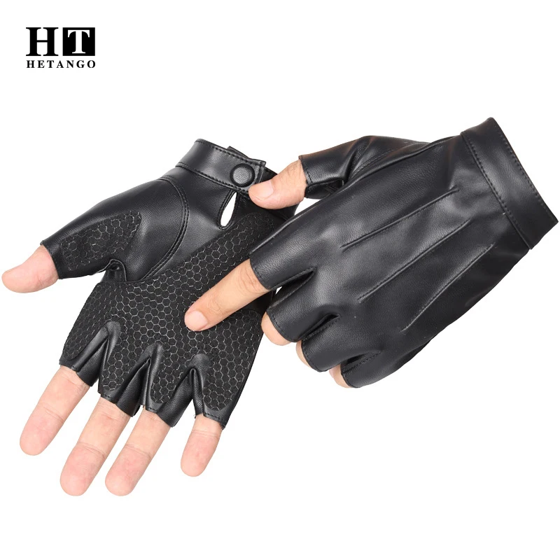 New Half-Finger Gloves Outdoor Sports Off-Road Motorcycle Non-Slip Wear-Resistant Quality PU Imitation Leather Fingerless Gloves