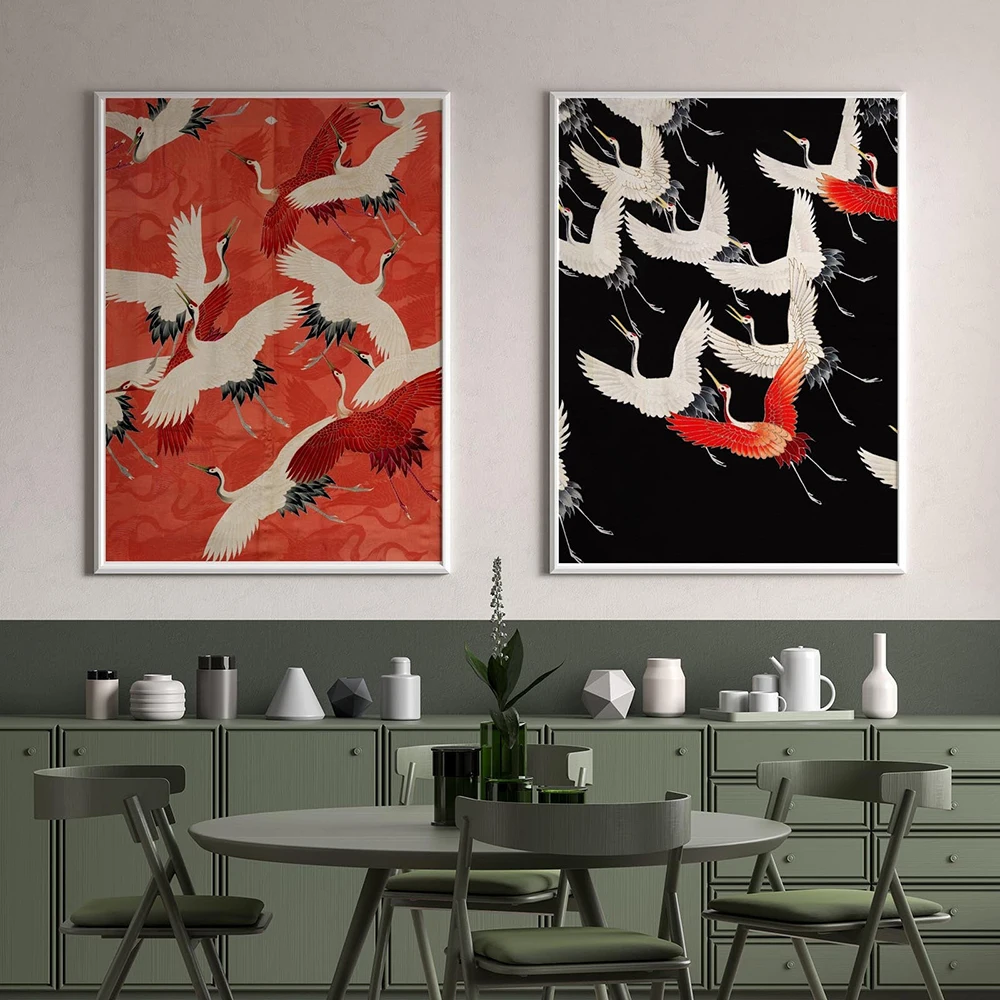 Modern Retro Red White Bird Exhibition Posters Prints Animal Abstract Wall Art Canvas Painting Bedroom Unique Decor Pictures