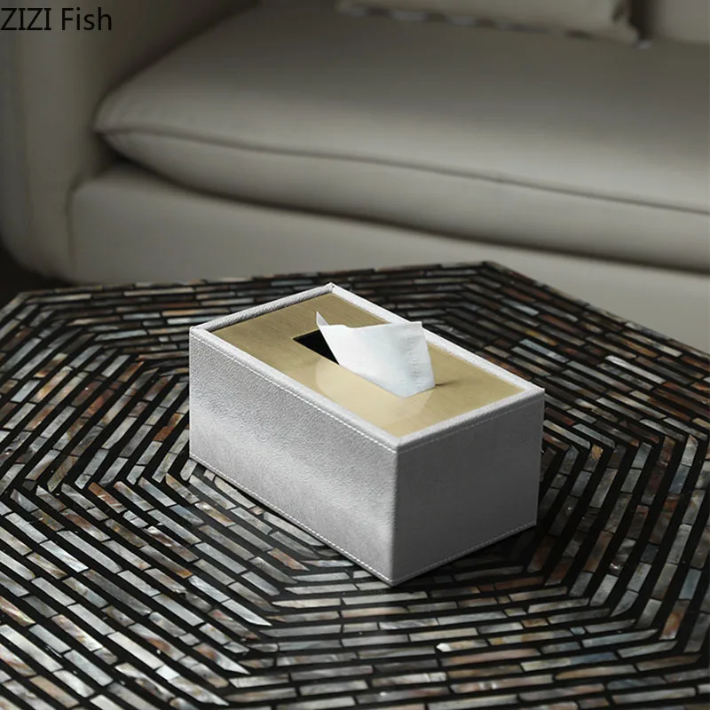 Simplicity Gilded Leather Tissue Box Dining Table Napkin Holder Paper Towels Removable Tissue Boxes Home Decoration Modern