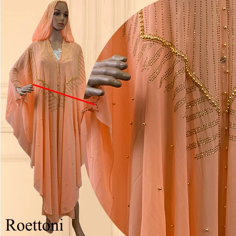 New Open Abaya Dubai Turkey Muslim Hooded Dress Women Chiffon Kaftan Beads Luxury Cardigan Plus Size Boubou Islamic Clothing Roe