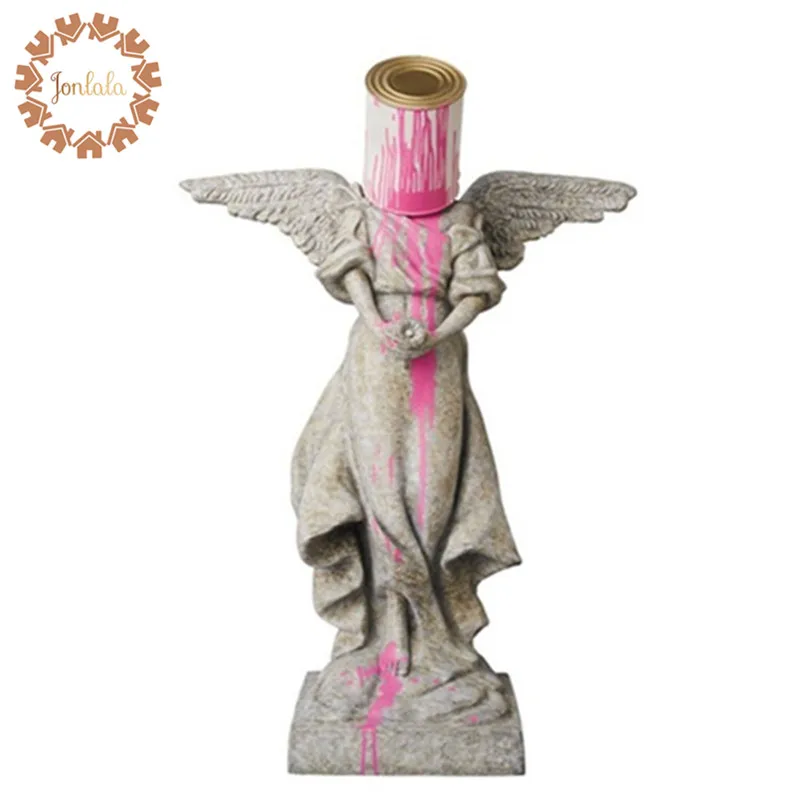 Pour The Paint Iron Bucket Angel Banksy Top Street Art Resin Figurine Original Fake Banksy Sculpture Resin Full-Length Portrait