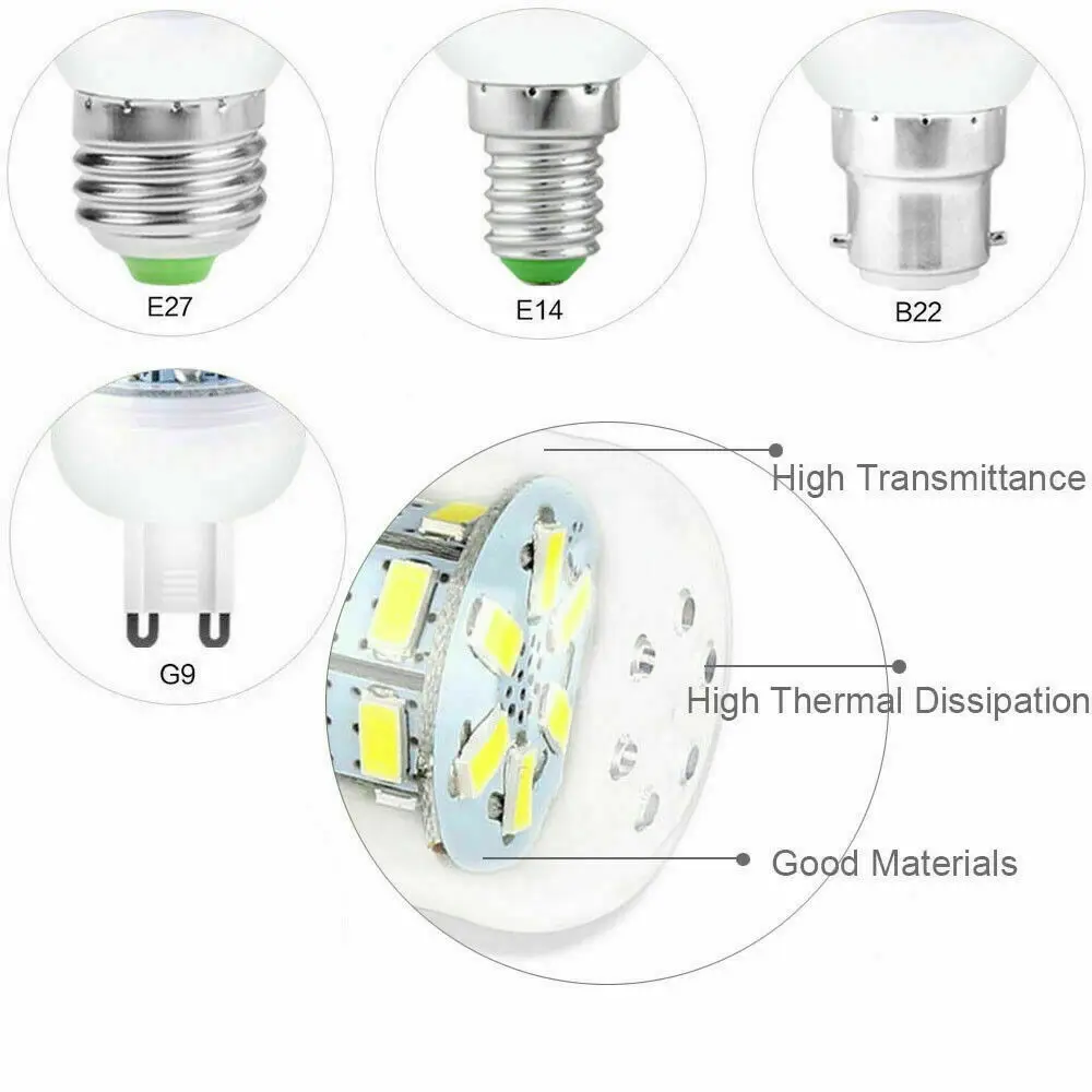 Ampoules de maïs LED pour la maison et le bureau, lampe blanche chaude et froide, lumineuse, E14, B22, G9, GU10, 5730 SMD, 3W, 6W, 9W, 12W, 15W,