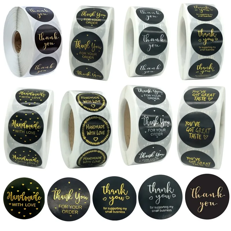 Black Label Stickers Foil Thank You Stickers 1'' 500pcs Taste Business Order Home Hand Made Labels Wedding Envelope Seals