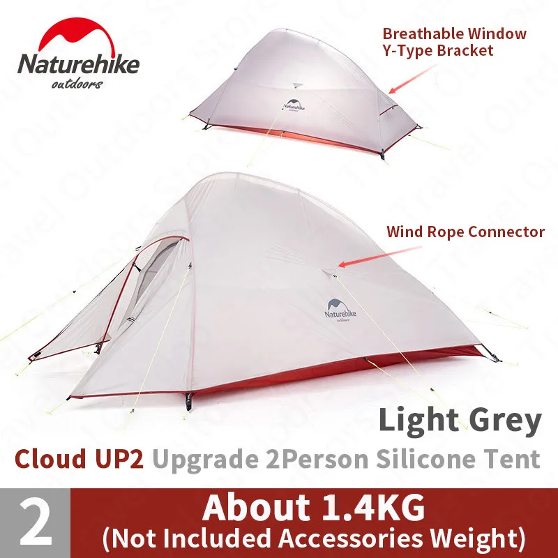 

Naturehike Cloud Up 2 Camping Tent Upgrade 20D/210T Tourist Ultralight Double Tent Tarp Folding Outdoor Fishing Tent NH17T001-T