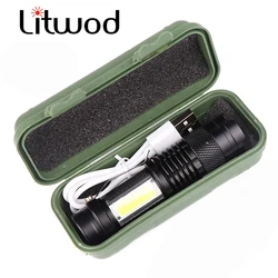 Linterna LED recargable por USB de aleación de aluminio, Mini Zoom telescópico, 120lm, 3W, Cob lateral, 100 metros