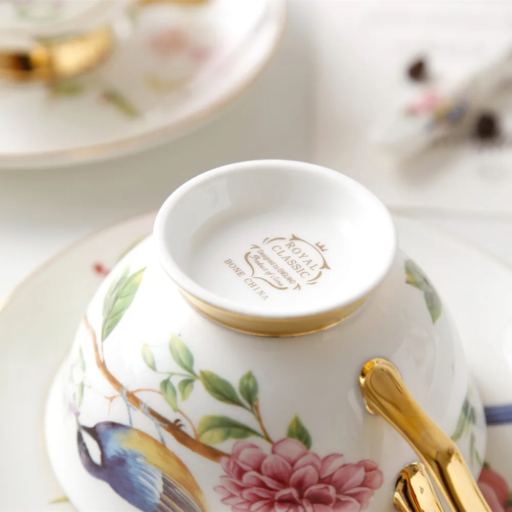 Pastoral Bird Bone China Tea Cup Saucer Spoon Set 200ml British Cafe Porcelain Coffee Cup Advanced Ceramic Teacup Drop Shipping