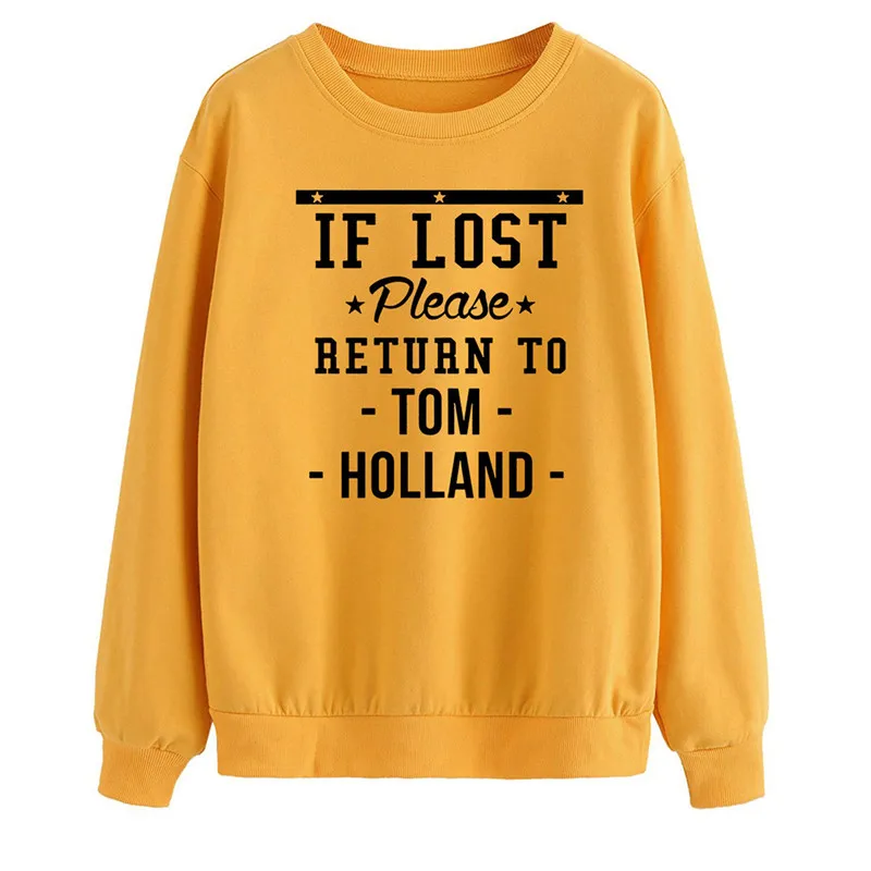 IF LOST Please RETURN TO TOM HOLLAND Letter Print Women Kpop Hoodies Cute Graphic Sweatshirt Casual Streetwear Fashion Hoodie