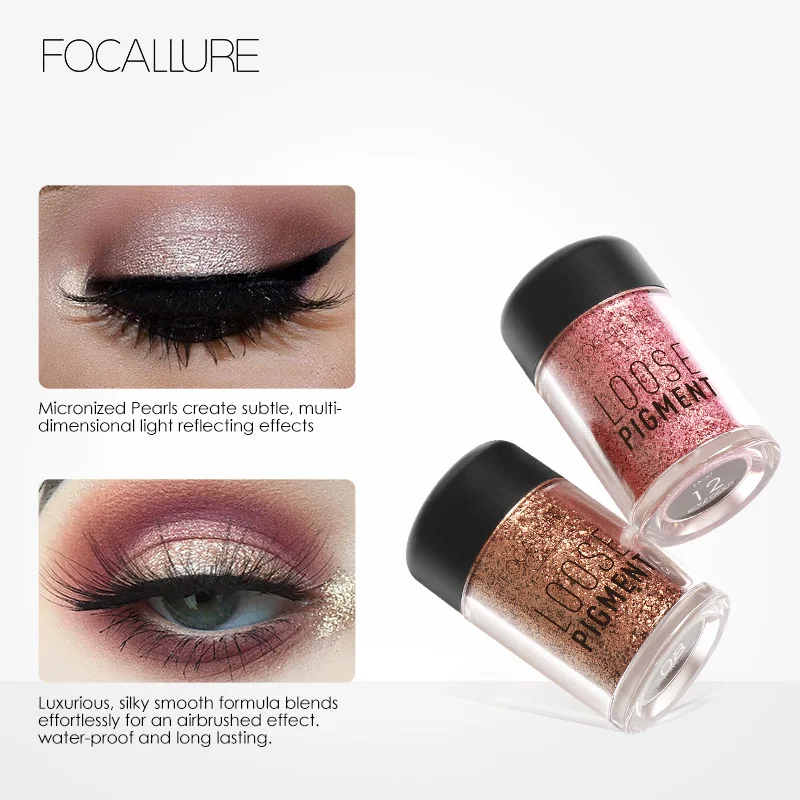 FOCALLURE 18 colores brillo líquido sombra de ojos brillo diamante iluminar pigmento sombra de ojos en polvo maquillaje cosméticos para mujeres