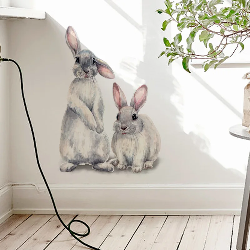 Cute Grey Rabbit Self-adhesive Wall Stickers for Living Room Kids Baby Bedroom Decor Removable Decals Home Decor Art PVC Posters