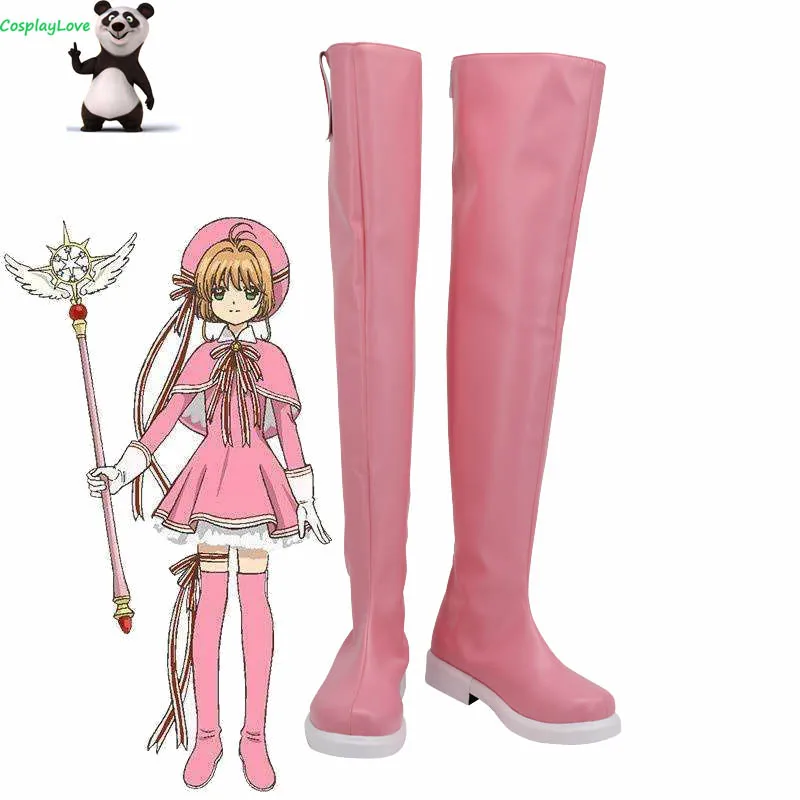 

CosplayLove Cardcaptor Sakura: Clear Card Sakura Kinomoto Pink Dress Shoes Cosplay Long Boots Leather Custom Made