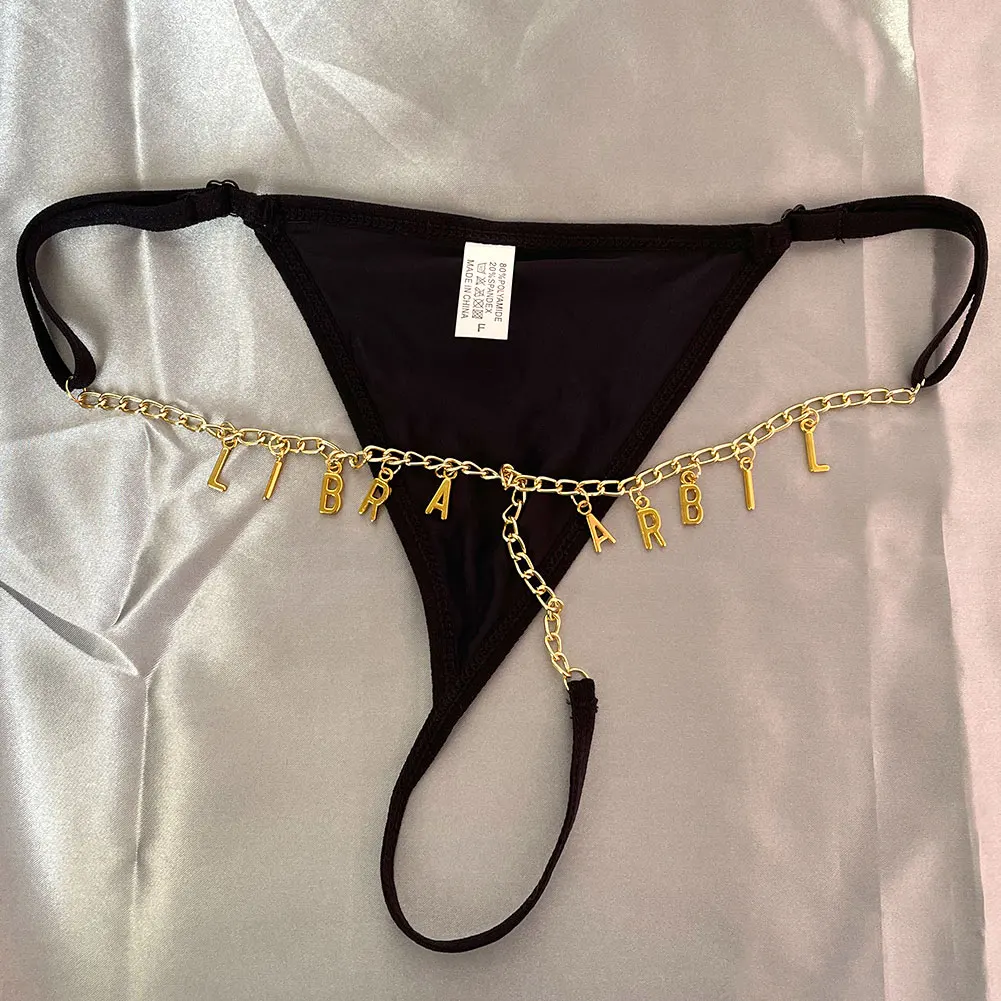 Customize Golden Metal DIY Letter Sexy Panties 7 Color Personality Adjustable Low Waist Underwear Sexy Pajamas Erotic Thongs