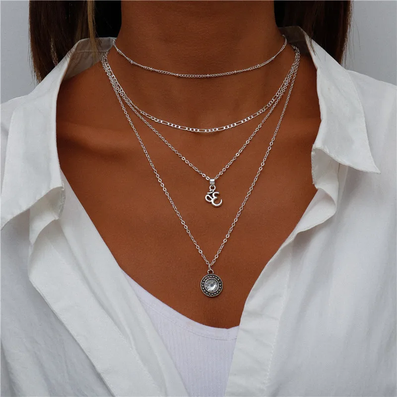 Vintage Mehrschichtige Mond-Münzen-Hamsa-Hand-Kettenhalsketten für Frauen, Boho Elefanten-Herzen-Anhänger Halsketten Schmuck – Detail 3