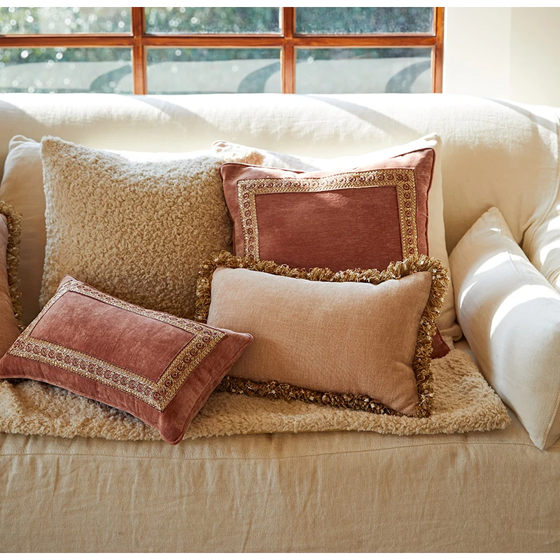 Medicci Home European Style Pillow Cover Lotus Pink Color Noble Family Living Room Sofa Luxury Cushion Case With Vintage Tassels