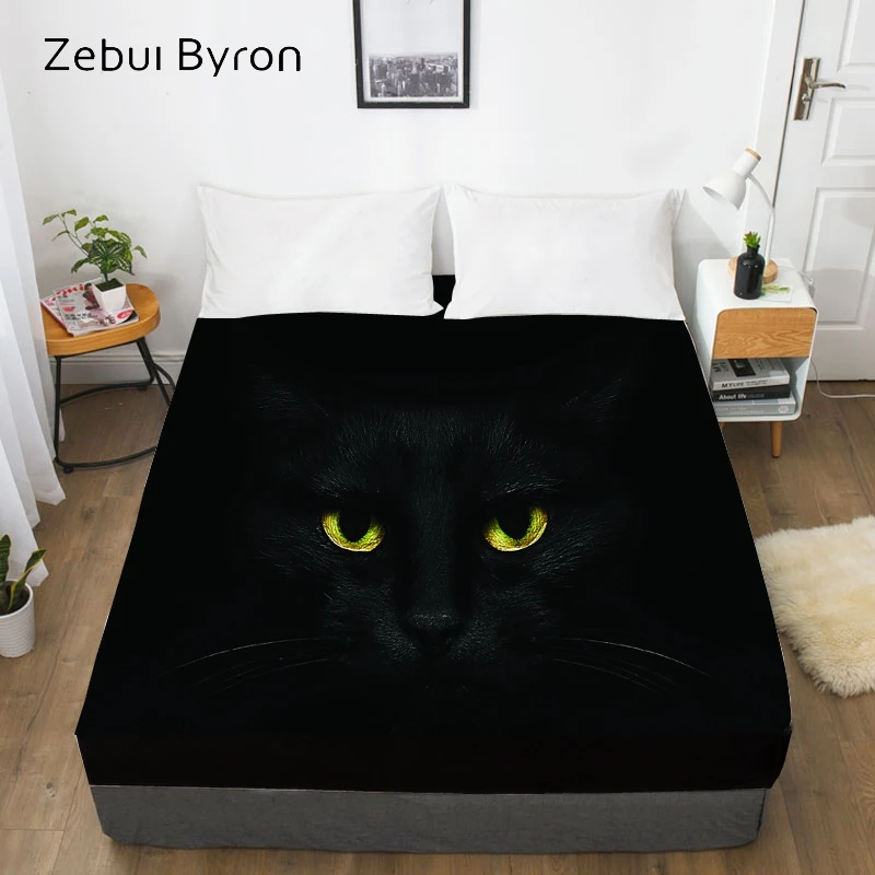 3D Fitted Sheet,Bed Sheet With Elastic Queen/King/Custom,Mattress Cover 180/150*200/160x200 Animal Black cat eyes,drop ship