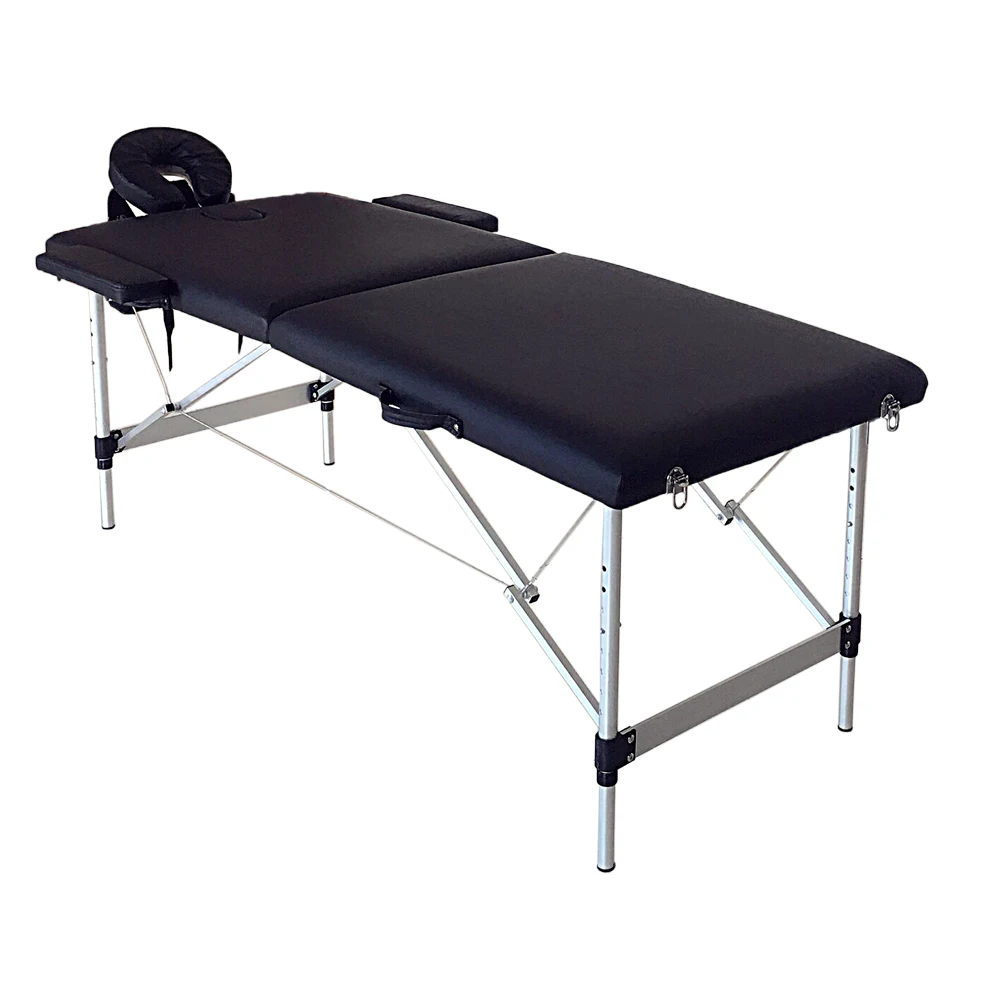 (186 x 60 x 63)cm 2 Sections Folding Portable  Beauty Bed SPA Bodybuilding Massage Table Black  Salon Furniture US Warhouse