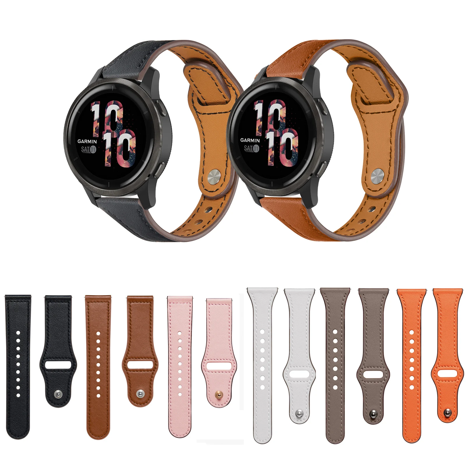 

20mm 22mm Genuine Leather Band Strap For Garmin Forerunner 165 245 645 158 255 265 / Vivoactive 5 4 3 / Active 5 / Venu Sq 2