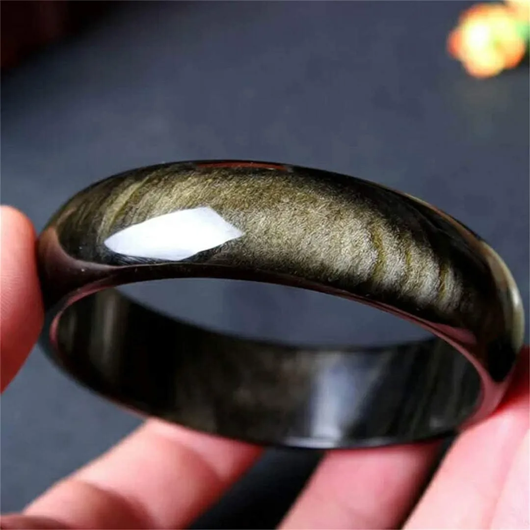Natural Gold Obsidian Bangle Jewelry For Women Man Gift Crystal 15mm Beads Stone 53mm 54mm 55mm 56mm 57mm 58mm 59mm 60mm AAAAA