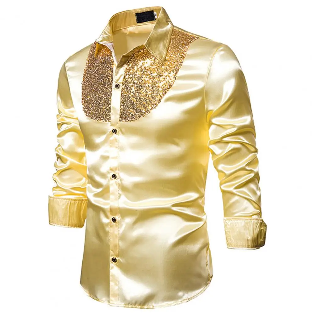 Men Shirt Sequin Solid Color Performance Formal Spring Dress Shirt for Groom