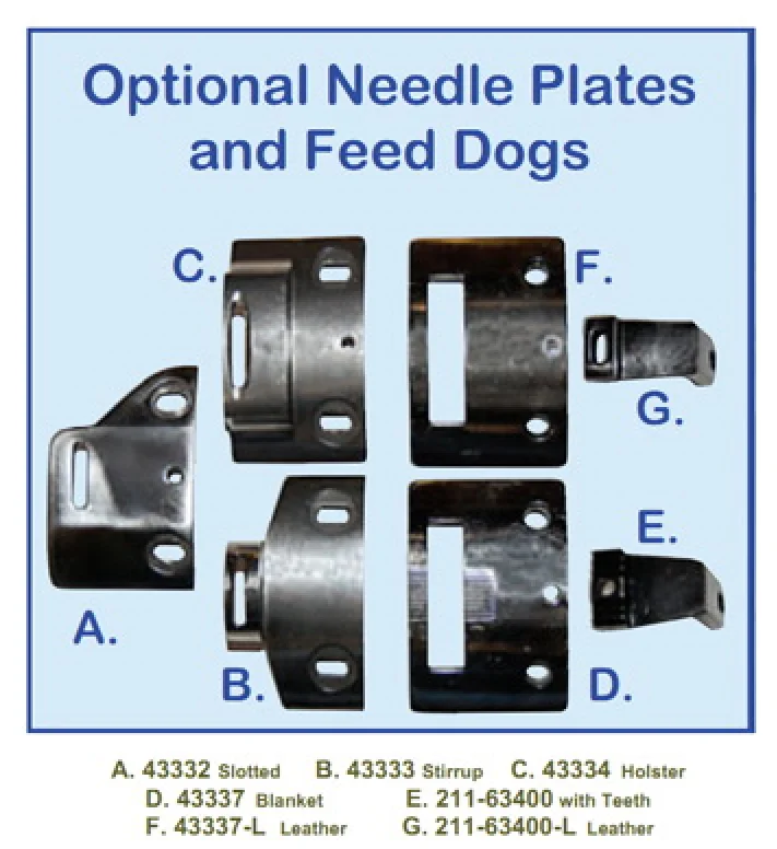 

NEW NEEDLE PLATE/FEED DOG for Juki 441 TOPEAGLE TCB-441 43332 Slotted 43333 Stirrup 43334 Holster 43337 blanket 43337-L Leather