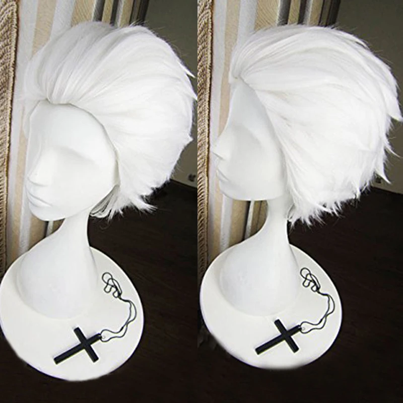 

Anime The little Mermaid Ursula Short Pure White Wig Cosplay Men Heat Resistant Synthe Hair + Free Wig Cap