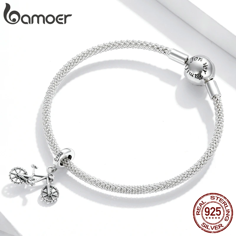 bamoer Authentic 925 Sterling Silver Charm for Women Bracelet or Bangle Mountain Bike Dazzling Beads DIY Jewelry make BSC384