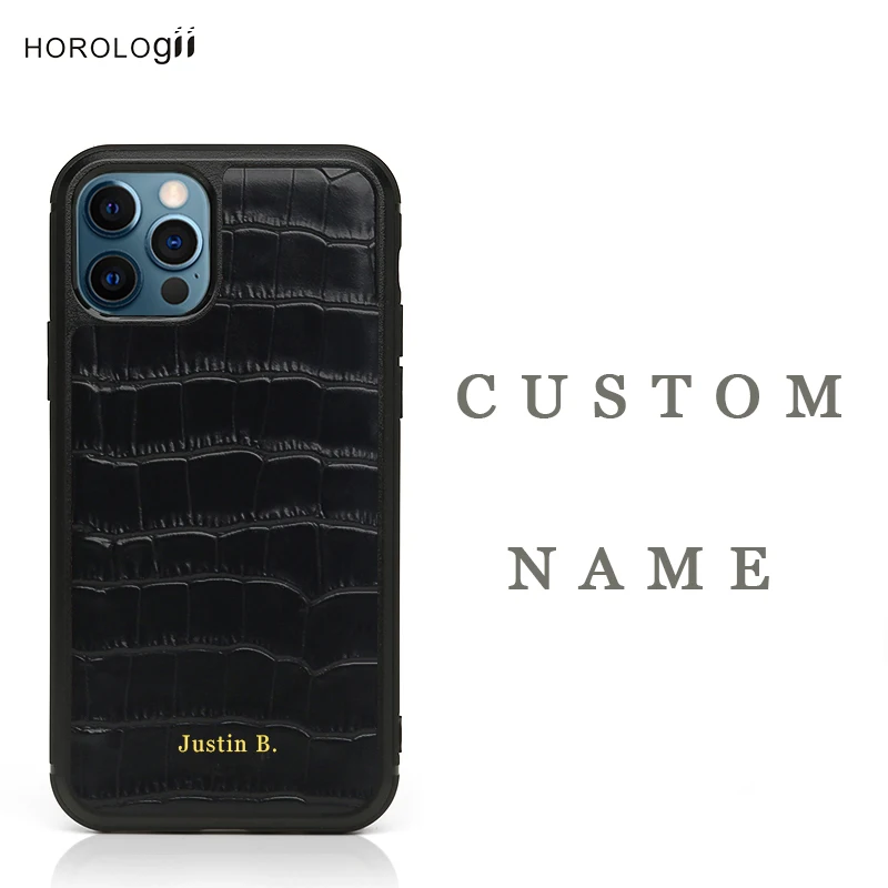 Luxury Business Black Italian Leather Embossed Croco Pattern for Iphone 16 13 12 14 Pro 15 Max Personalized Dropship