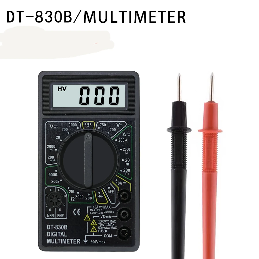 DT-830 Digital Multimeter Buzzer Square Wave Output Voltage Ampere Ohm Tester Probe DC AC LCD Overload protection DT-830B 830D