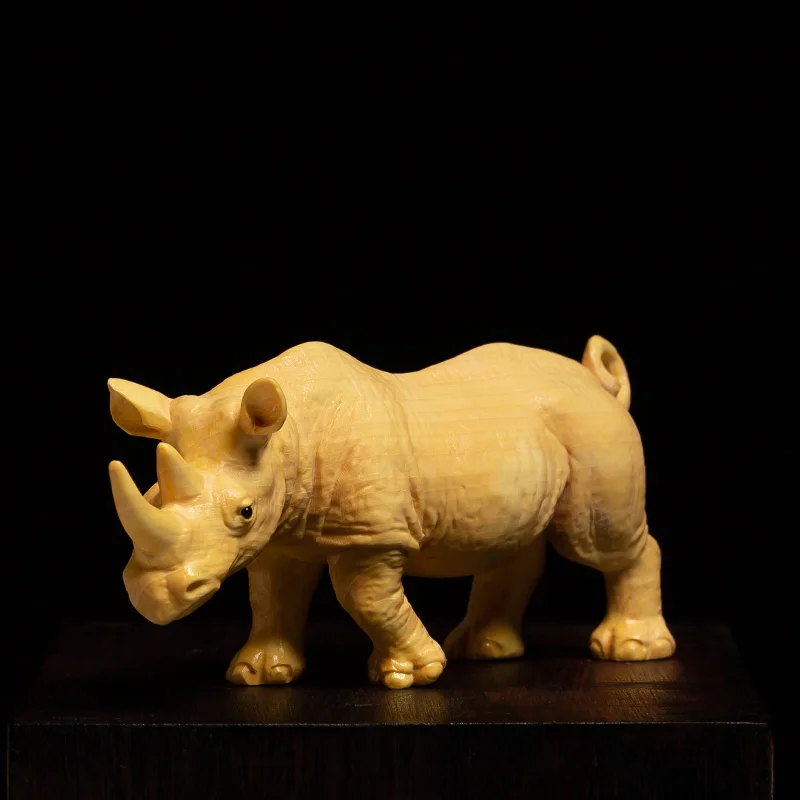 

Boxwood Rhino Sculpture, Feng Shui Office Guardian, Wood Carved, Protective Animal Decor