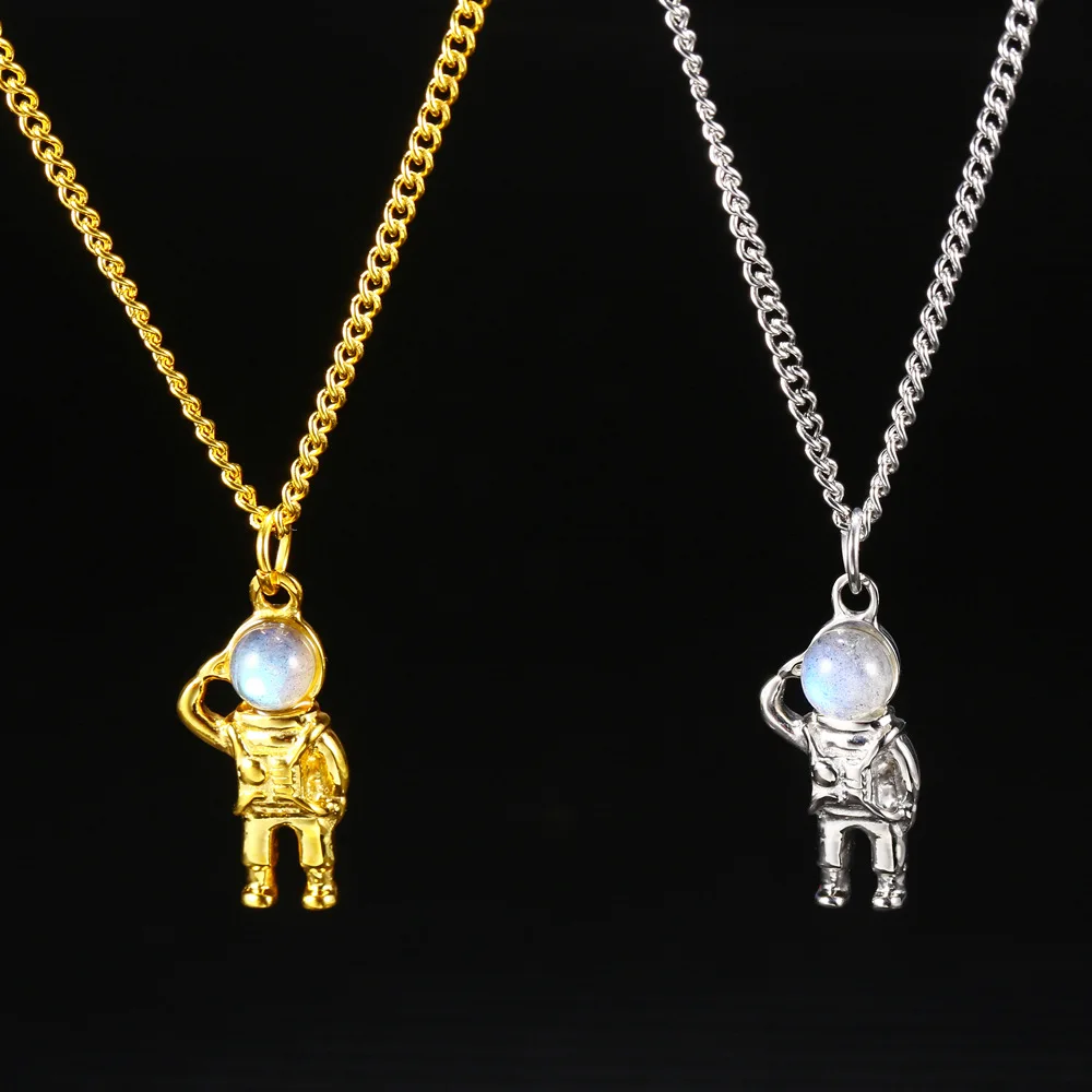 Stainless Steel Space Universe Astronaut Hip Hop Pendant Necklace Women Men Fashion Explore Jewelry Gift