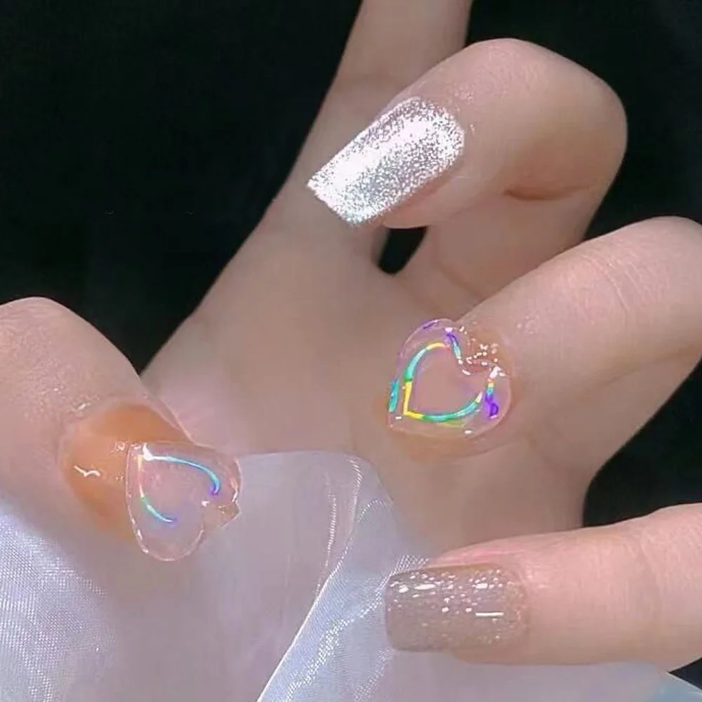 1Pcs Aurora Laser Heart Nail Art Sticker 3D Holographic Gradient Self-Adhesive Flashing Love Star Decals Valentine\'s Accessories