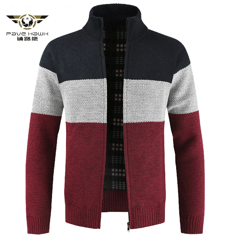 

Autumn Cardigan Men's Thick Casual Wool Fleece Jumper Sweater Male Winter Fashion Striped Pockets Knitting Outwear Sweatercoat