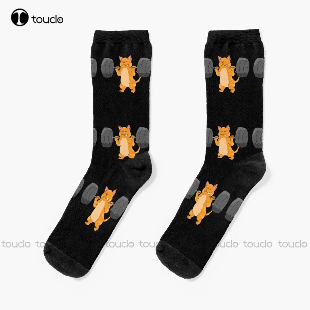 Weightlifting - Orange Cat Lifts Weights Socks Cozy Socks Unisex Adult Teen Youth Socks Christmas Gift Custom Hd High Quality