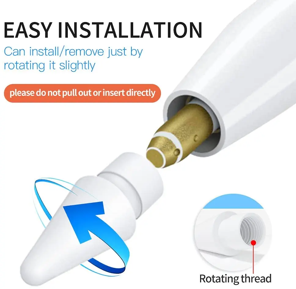 Replacement Tips Compatible For Apple Pencil 2 Gen iPad Pro Pencil Tip - iPencil Nib for iPad Pencil 1 st/Pencil 2 Gen / HB 2B