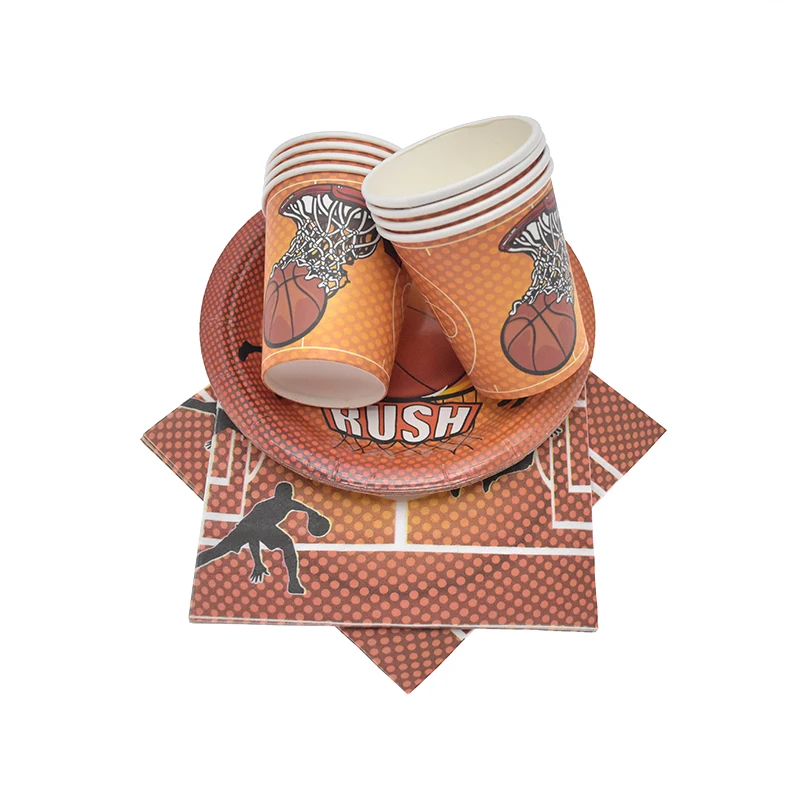 Ensemble de serviettes et assiettes pour club de basket-ball, poulet britannique, sport standardisé, amateur de basket-ball, fête d'anniversaire, décoration de ballons