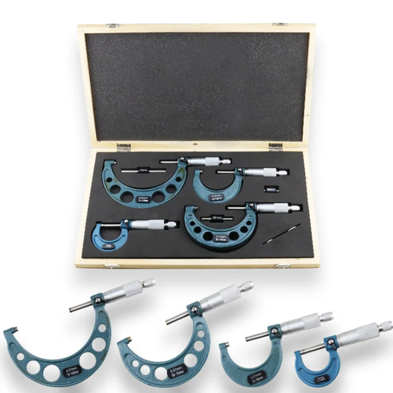 Digital Micrometer 4pcs 0-100mm Metric Outside Micrometers Thickness Gauge Measuring Calipers with Case Mikrometer