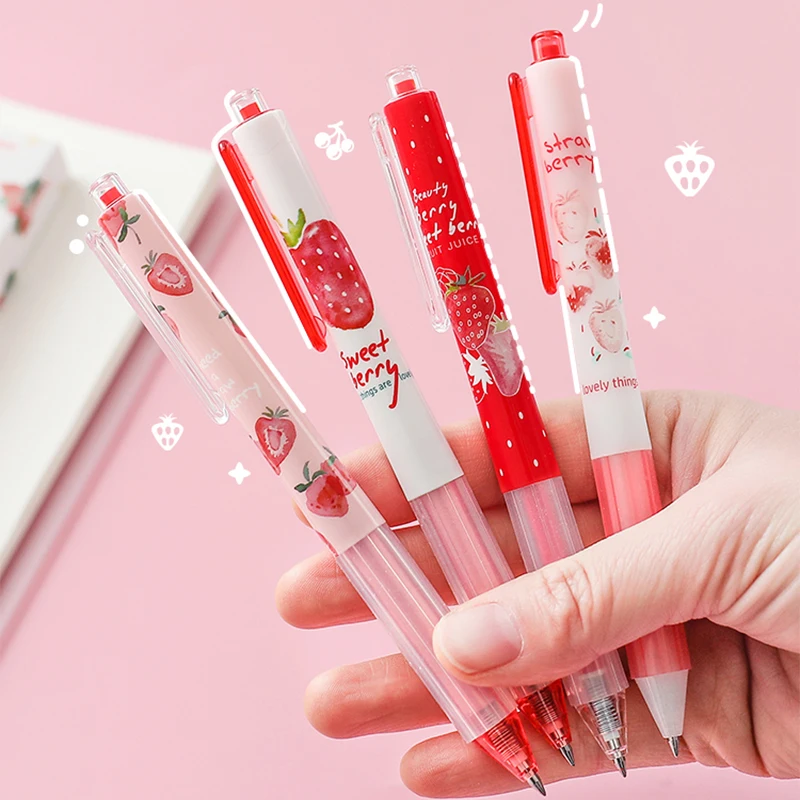 Kawaii Strawberry Meets PP Loose-leaf and Paper Tape Information Booklet Small Fresh Girl Heart Cute Gel Pen Cute Learning Set